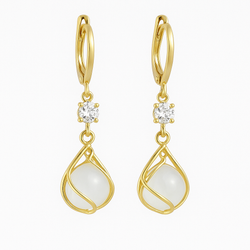 Aurelia™ | Women's White Opal Dangle Gold Earrings